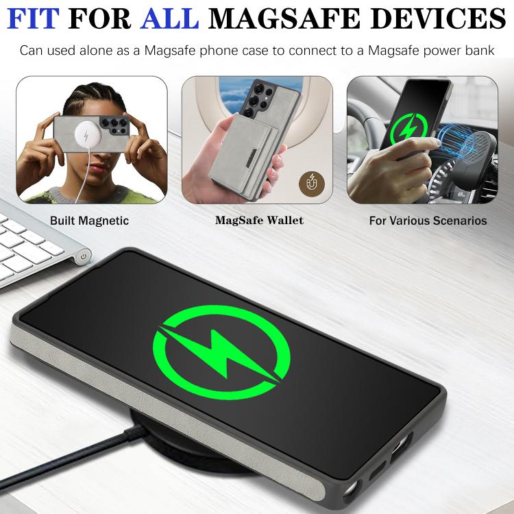 For Samsung Galaxy S25 Ultra 5G Kalebol Strong Magnetic MagSafe Tri-Fold Wallet Side Sticker Leather Phone Case
