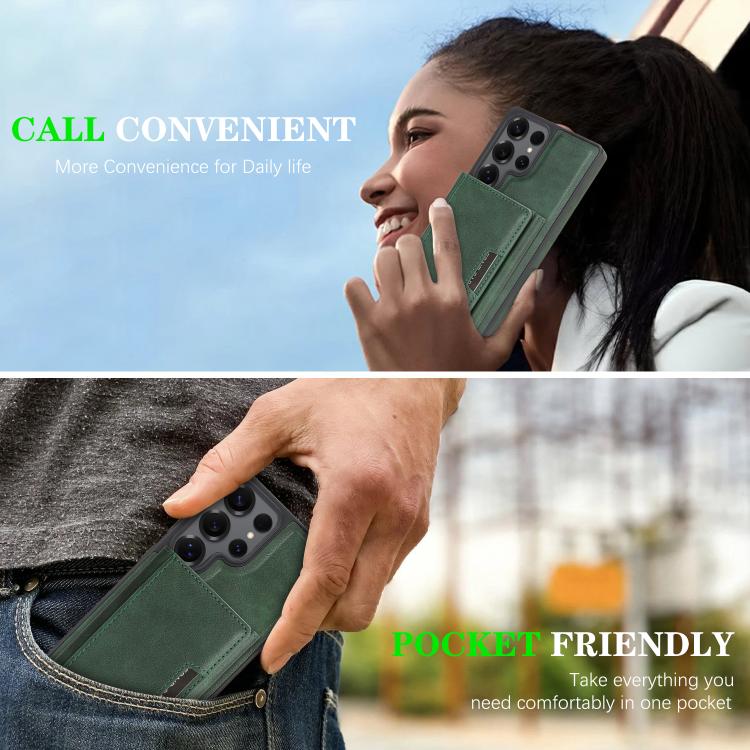 For Samsung Galaxy S25 Ultra 5G Kalebol Strong Magnetic MagSafe Tri-Fold Wallet Side Sticker Leather Phone Case