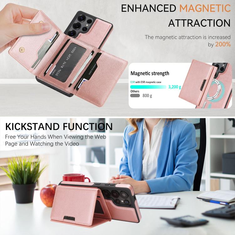 For Samsung Galaxy S25 Ultra 5G Kalebol Strong Magnetic MagSafe Tri-Fold Wallet Side Sticker Leather Phone Case