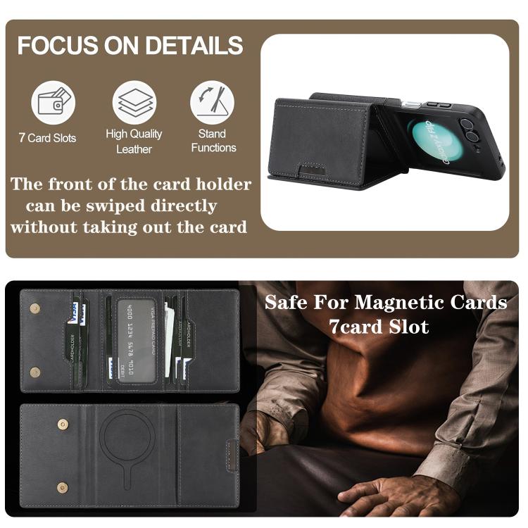 For Samsung Galaxy Z Flip7 FE / Flip6 Kalebol Strong Magnetic MagSafe Tri-Fold Wallet Side Sticker Leather Phone Case