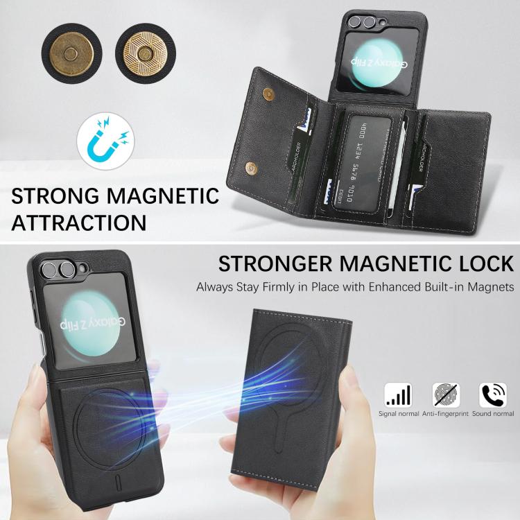 For Samsung Galaxy Z Flip7 FE / Flip6 Kalebol Strong Magnetic MagSafe Tri-Fold Wallet Side Sticker Leather Phone Case
