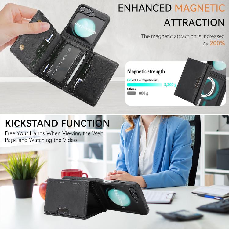 For Samsung Galaxy Z Flip7 FE / Flip6 Kalebol Strong Magnetic MagSafe Tri-Fold Wallet Side Sticker Leather Phone Case
