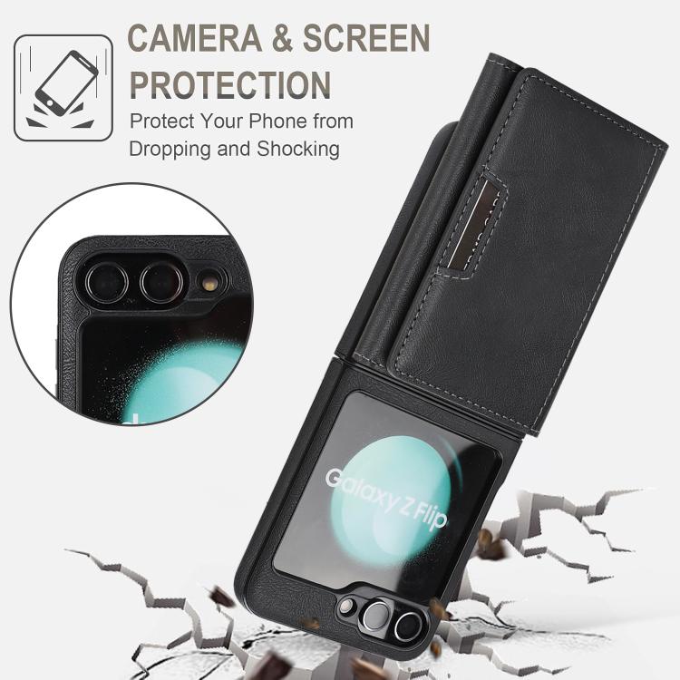 For Samsung Galaxy Z Flip7 FE / Flip6 Kalebol Strong Magnetic MagSafe Tri-Fold Wallet Side Sticker Leather Phone Case