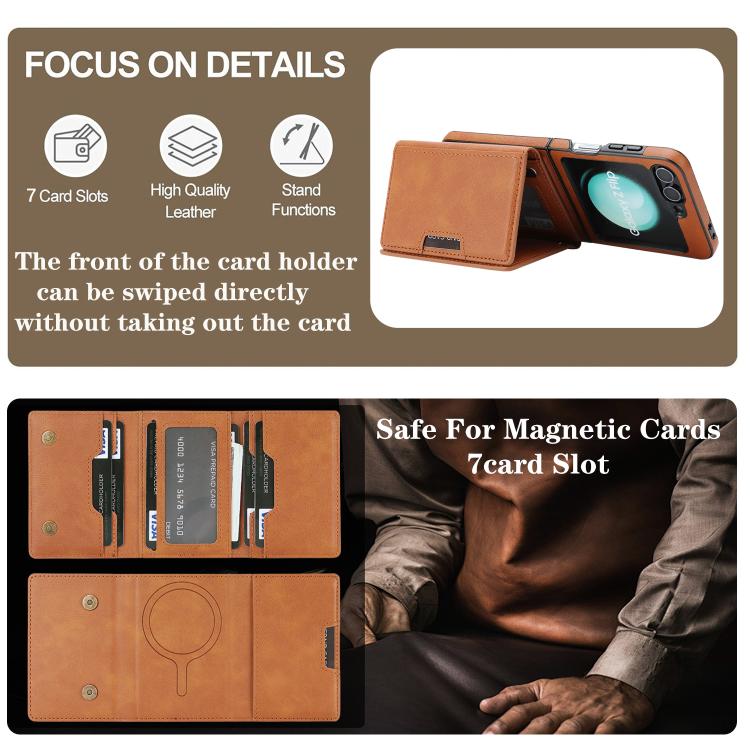 For Samsung Galaxy Z Flip7 FE / Flip6 Kalebol Strong Magnetic MagSafe Tri-Fold Wallet Side Sticker Leather Phone Case