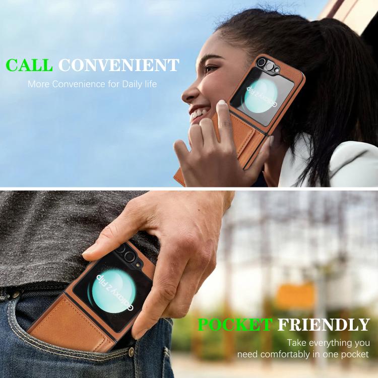 For Samsung Galaxy Z Flip7 FE / Flip6 Kalebol Strong Magnetic MagSafe Tri-Fold Wallet Side Sticker Leather Phone Case