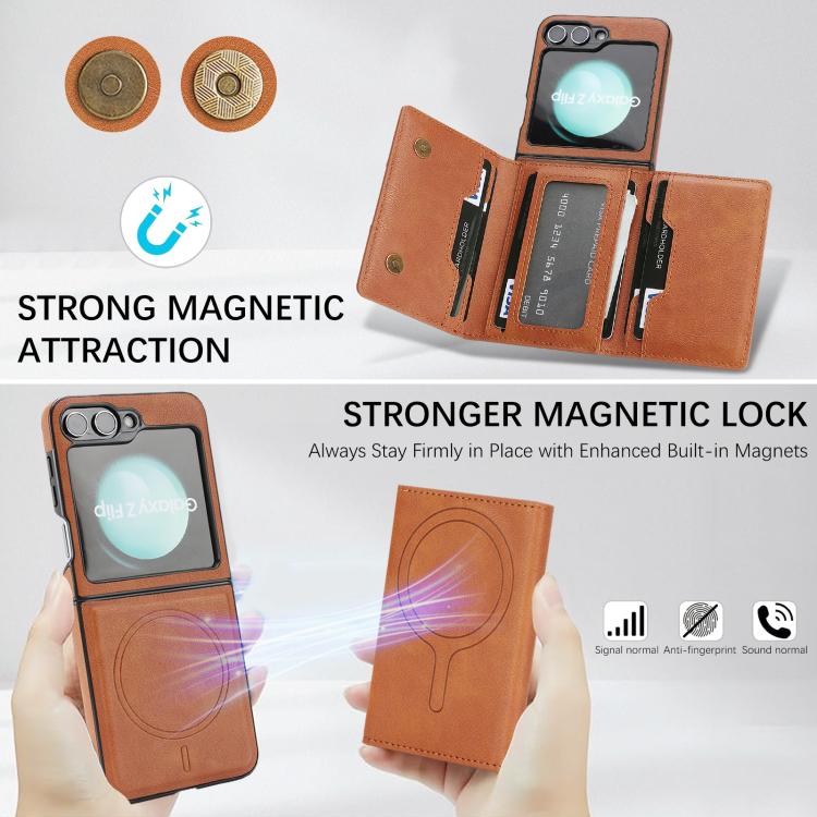 For Samsung Galaxy Z Flip7 FE / Flip6 Kalebol Strong Magnetic MagSafe Tri-Fold Wallet Side Sticker Leather Phone Case