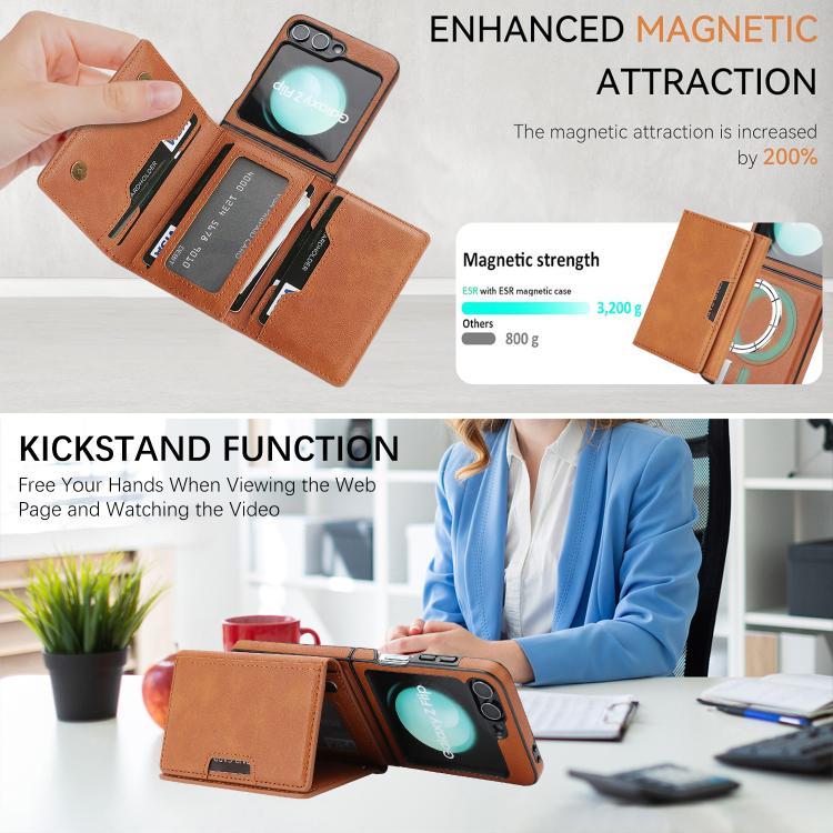 For Samsung Galaxy Z Flip7 FE / Flip6 Kalebol Strong Magnetic MagSafe Tri-Fold Wallet Side Sticker Leather Phone Case