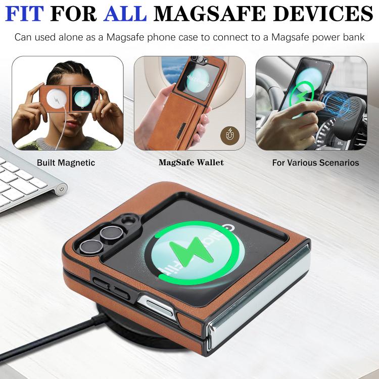 For Samsung Galaxy Z Flip7 FE / Flip6 Kalebol Strong Magnetic MagSafe Tri-Fold Wallet Side Sticker Leather Phone Case