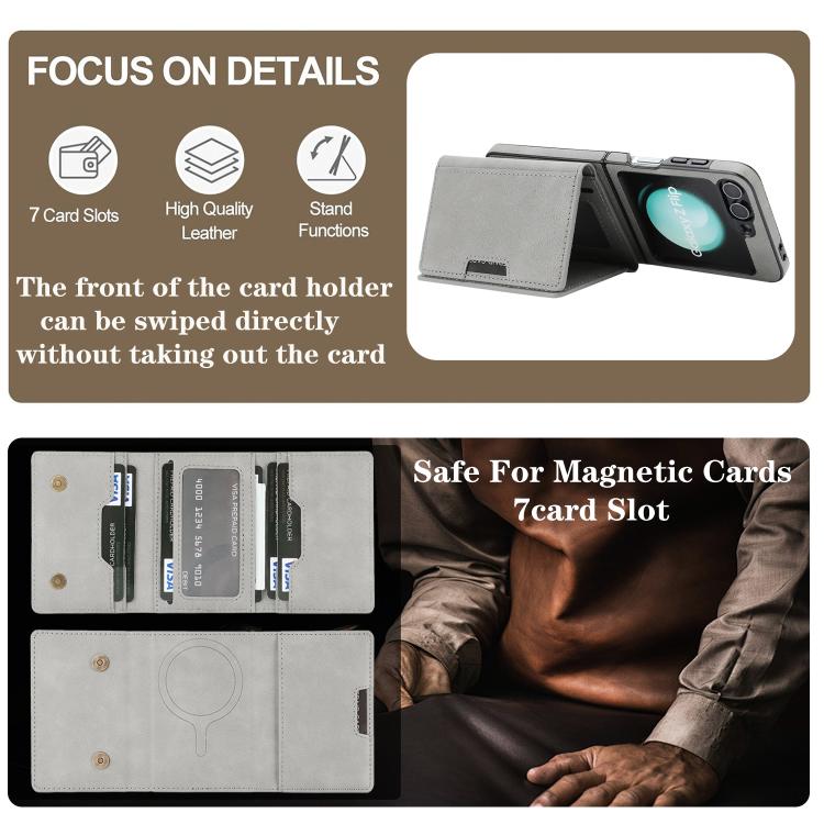 For Samsung Galaxy Z Flip7 FE / Flip6 Kalebol Strong Magnetic MagSafe Tri-Fold Wallet Side Sticker Leather Phone Case