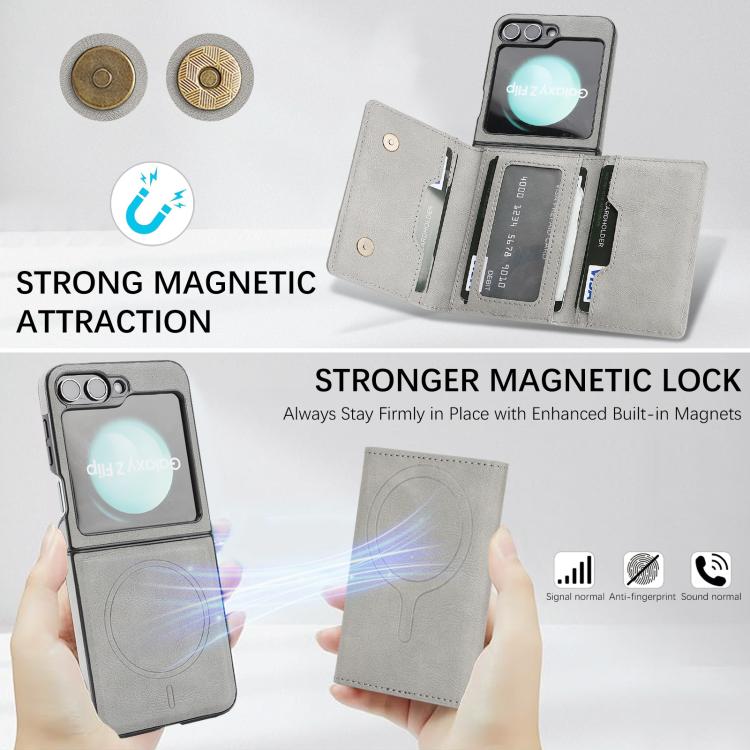 For Samsung Galaxy Z Flip7 FE / Flip6 Kalebol Strong Magnetic MagSafe Tri-Fold Wallet Side Sticker Leather Phone Case