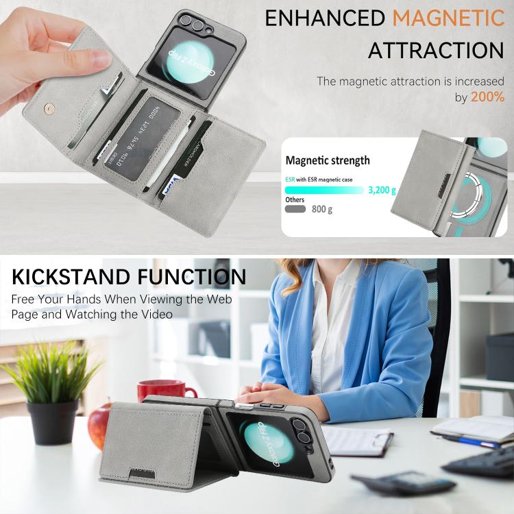 For Samsung Galaxy Z Flip7 FE / Flip6 Kalebol Strong Magnetic MagSafe Tri-Fold Wallet Side Sticker Leather Phone Case