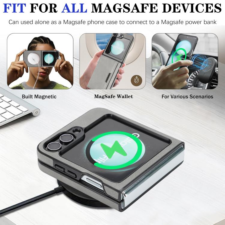 For Samsung Galaxy Z Flip7 FE / Flip6 Kalebol Strong Magnetic MagSafe Tri-Fold Wallet Side Sticker Leather Phone Case