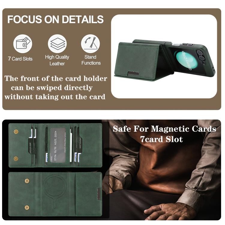 For Samsung Galaxy Z Flip7 FE / Flip6 Kalebol Strong Magnetic MagSafe Tri-Fold Wallet Side Sticker Leather Phone Case