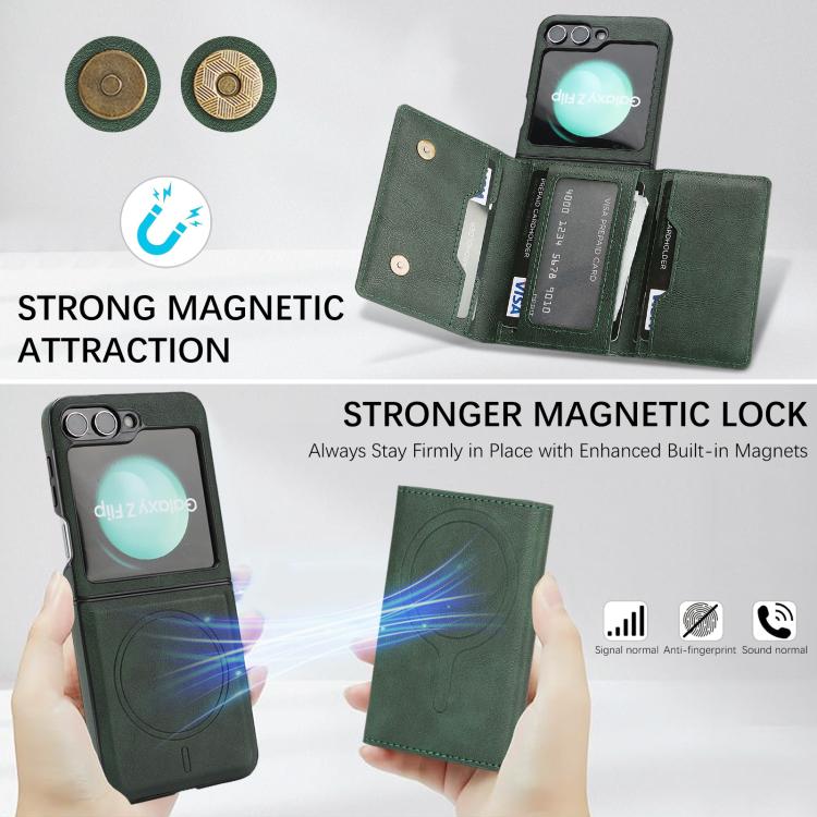 For Samsung Galaxy Z Flip7 FE / Flip6 Kalebol Strong Magnetic MagSafe Tri-Fold Wallet Side Sticker Leather Phone Case