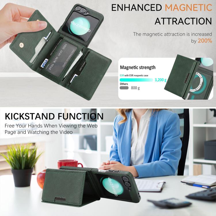 For Samsung Galaxy Z Flip7 FE / Flip6 Kalebol Strong Magnetic MagSafe Tri-Fold Wallet Side Sticker Leather Phone Case