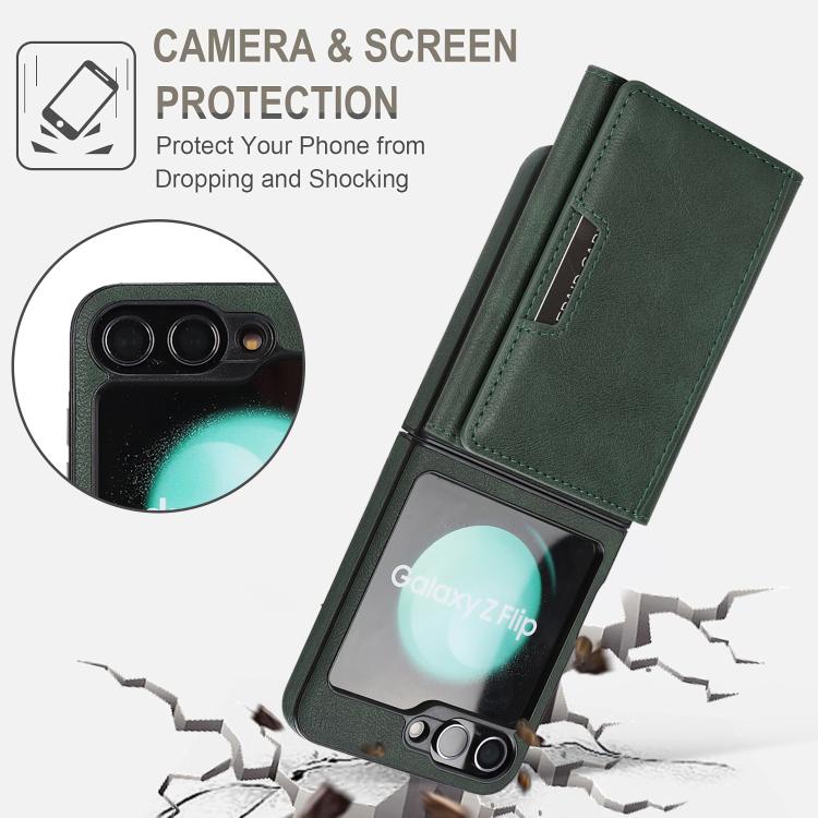 For Samsung Galaxy Z Flip7 FE / Flip6 Kalebol Strong Magnetic MagSafe Tri-Fold Wallet Side Sticker Leather Phone Case