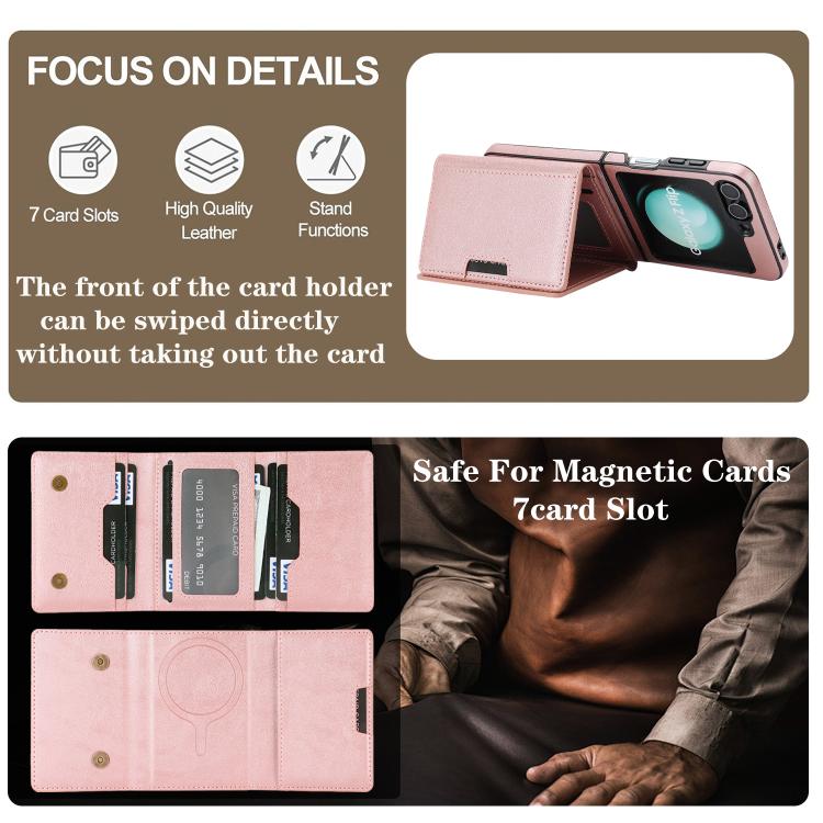 For Samsung Galaxy Z Flip7 FE / Flip6 Kalebol Strong Magnetic MagSafe Tri-Fold Wallet Side Sticker Leather Phone Case