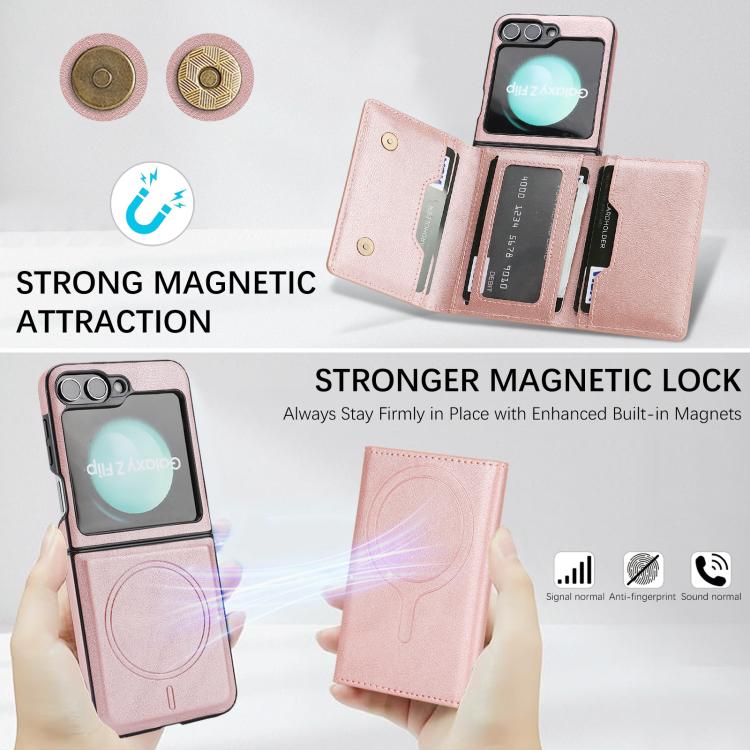 For Samsung Galaxy Z Flip7 FE / Flip6 Kalebol Strong Magnetic MagSafe Tri-Fold Wallet Side Sticker Leather Phone Case