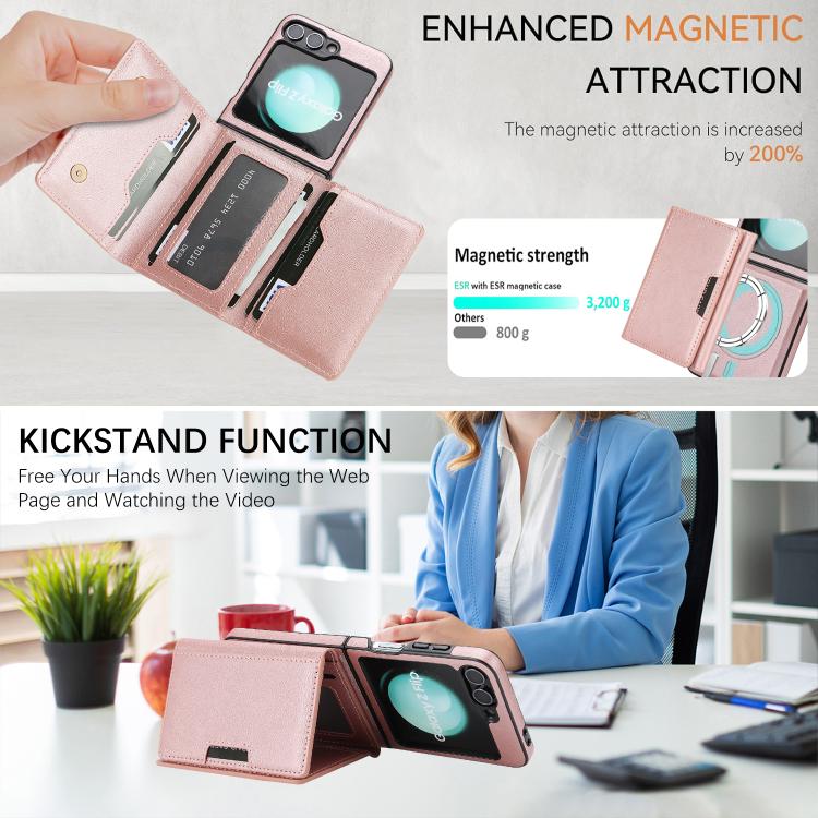 For Samsung Galaxy Z Flip7 FE / Flip6 Kalebol Strong Magnetic MagSafe Tri-Fold Wallet Side Sticker Leather Phone Case