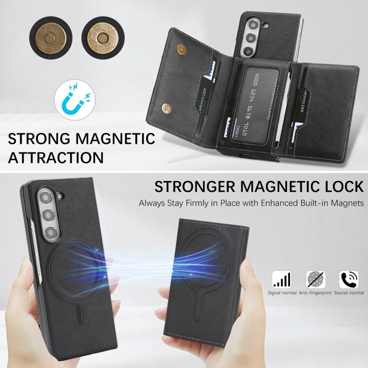 For Samsung Galaxy Z Fold6 Kalebol Strong Magnetic MagSafe Tri-Fold Wallet Side Sticker Leather Phone Case