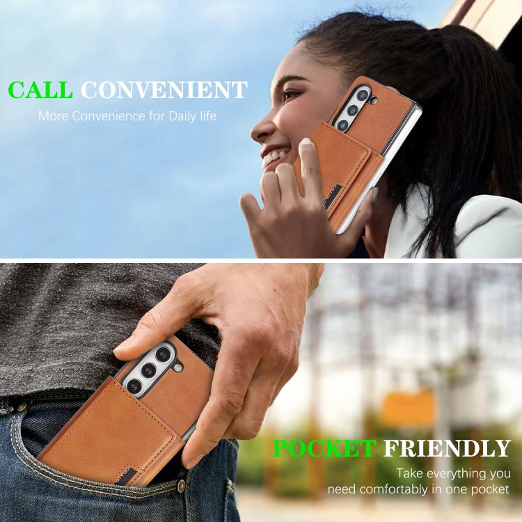 For Samsung Galaxy Z Fold6 Kalebol Strong Magnetic MagSafe Tri-Fold Wallet Side Sticker Leather Phone Case
