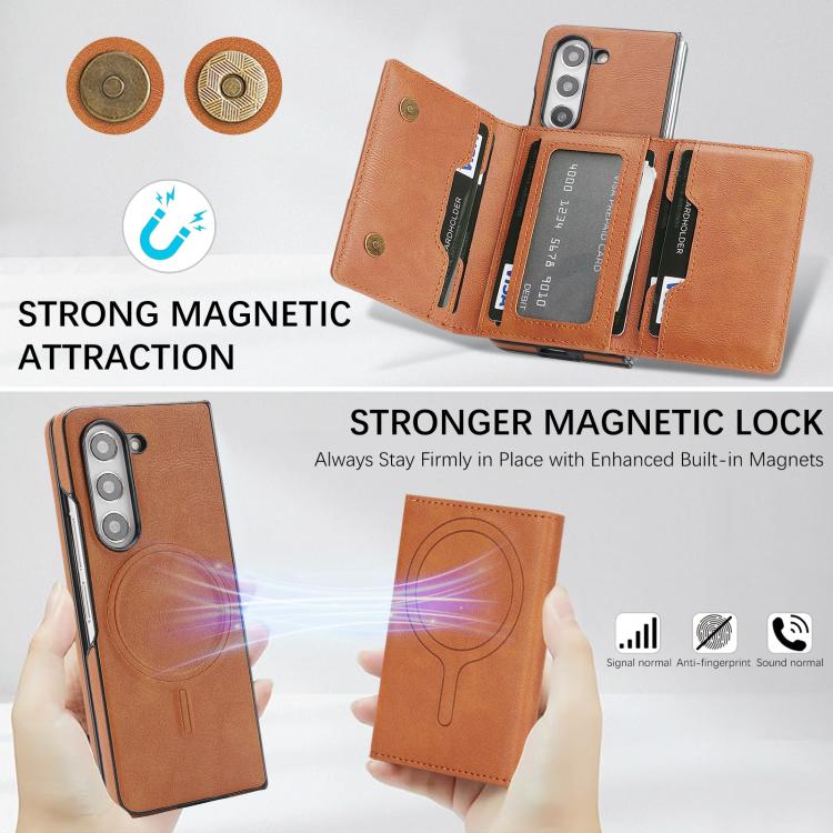 For Samsung Galaxy Z Fold6 Kalebol Strong Magnetic MagSafe Tri-Fold Wallet Side Sticker Leather Phone Case