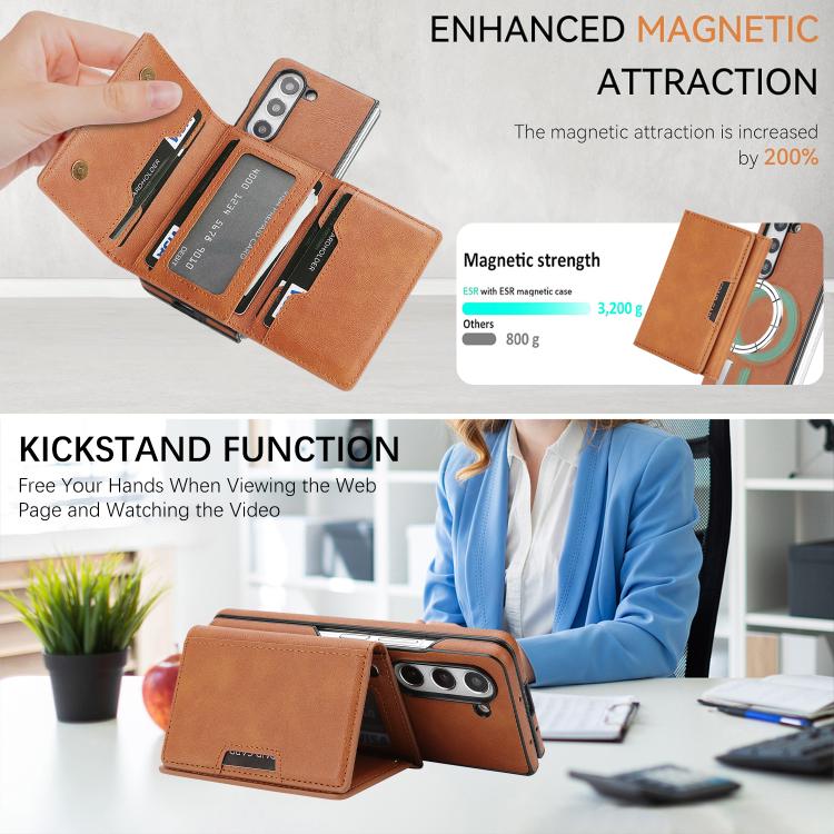 For Samsung Galaxy Z Fold6 Kalebol Strong Magnetic MagSafe Tri-Fold Wallet Side Sticker Leather Phone Case