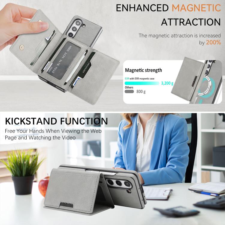 For Samsung Galaxy Z Fold6 Kalebol Strong Magnetic MagSafe Tri-Fold Wallet Side Sticker Leather Phone Case