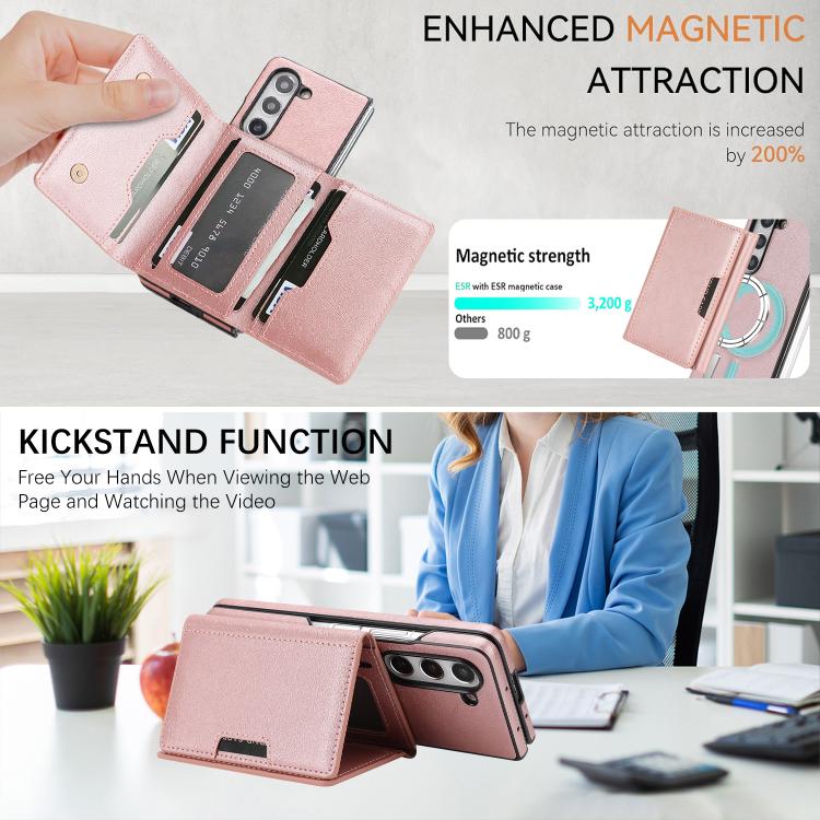 For Samsung Galaxy Z Fold6 Kalebol Strong Magnetic MagSafe Tri-Fold Wallet Side Sticker Leather Phone Case