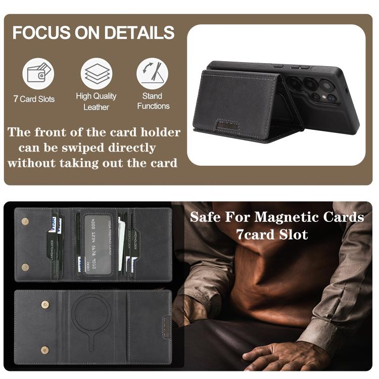 For Samsung Galaxy S24 Ultra 5G Kalebol Strong Magnetic MagSafe Tri-Fold Wallet Side Sticker Leather Phone Case
