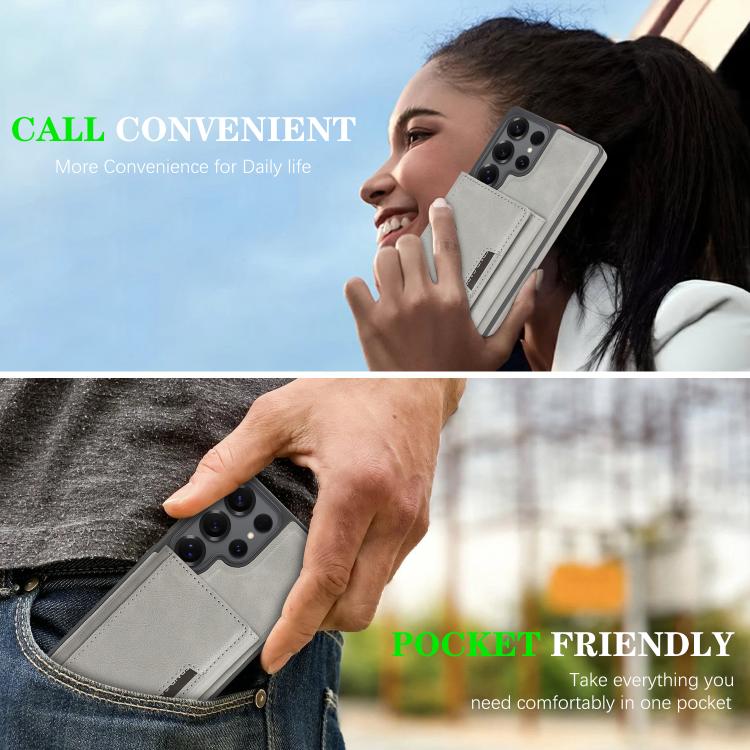 For Samsung Galaxy S24 Ultra 5G Kalebol Strong Magnetic MagSafe Tri-Fold Wallet Side Sticker Leather Phone Case