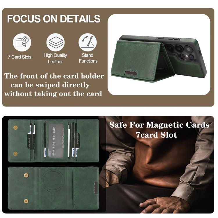For Samsung Galaxy S24 Ultra 5G Kalebol Strong Magnetic MagSafe Tri-Fold Wallet Side Sticker Leather Phone Case