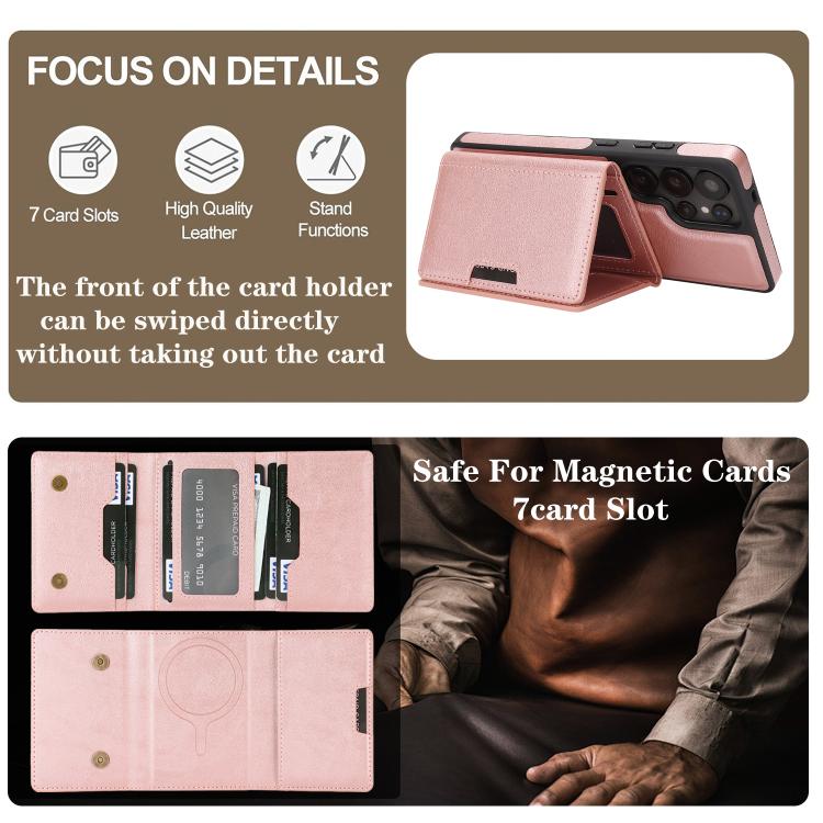 For Samsung Galaxy S24 Ultra 5G Kalebol Strong Magnetic MagSafe Tri-Fold Wallet Side Sticker Leather Phone Case