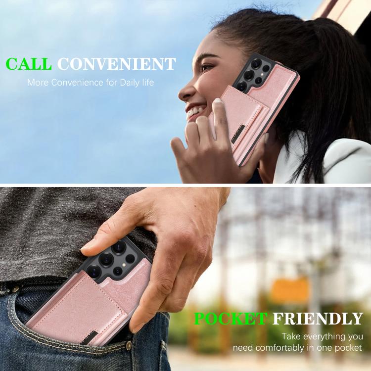 For Samsung Galaxy S24 Ultra 5G Kalebol Strong Magnetic MagSafe Tri-Fold Wallet Side Sticker Leather Phone Case