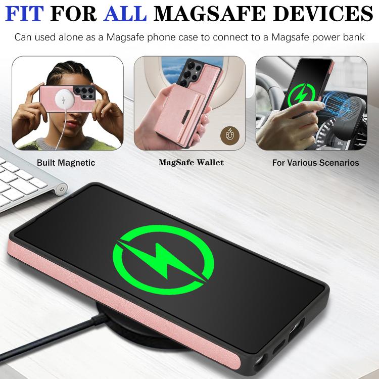 For Samsung Galaxy S24 Ultra 5G Kalebol Strong Magnetic MagSafe Tri-Fold Wallet Side Sticker Leather Phone Case