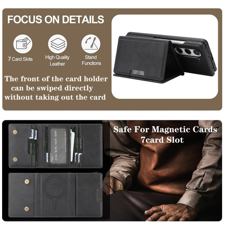 For Samsung Galaxy Z Fold5 Kalebol Strong Magnetic MagSafe Tri-Fold Wallet Side Sticker Leather Phone Case