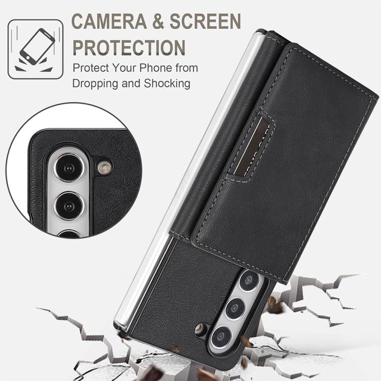 For Samsung Galaxy Z Fold5 Kalebol Strong Magnetic MagSafe Tri-Fold Wallet Side Sticker Leather Phone Case