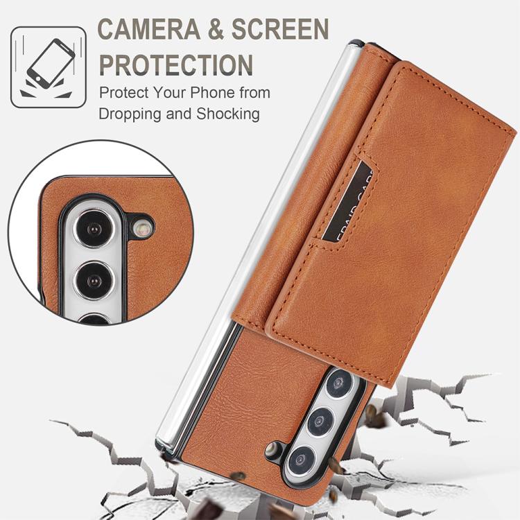For Samsung Galaxy Z Fold5 Kalebol Strong Magnetic MagSafe Tri-Fold Wallet Side Sticker Leather Phone Case