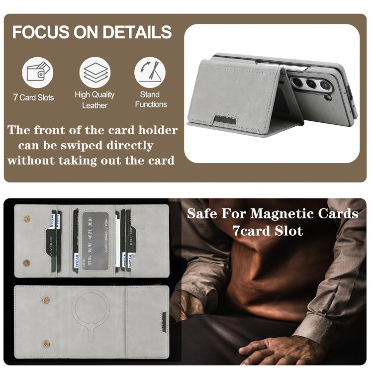 For Samsung Galaxy Z Fold5 Kalebol Strong Magnetic MagSafe Tri-Fold Wallet Side Sticker Leather Phone Case