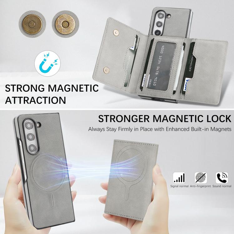 For Samsung Galaxy Z Fold5 Kalebol Strong Magnetic MagSafe Tri-Fold Wallet Side Sticker Leather Phone Case