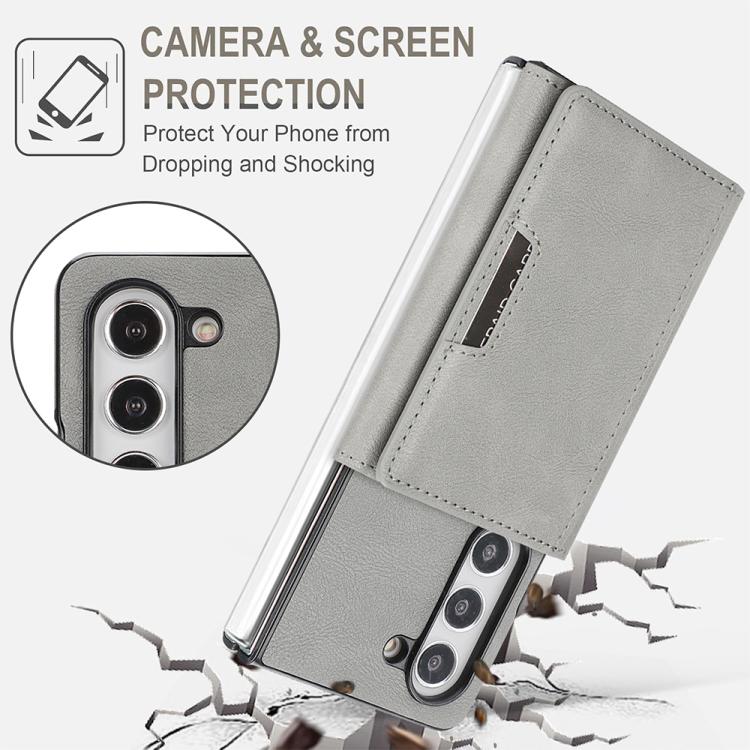 For Samsung Galaxy Z Fold5 Kalebol Strong Magnetic MagSafe Tri-Fold Wallet Side Sticker Leather Phone Case