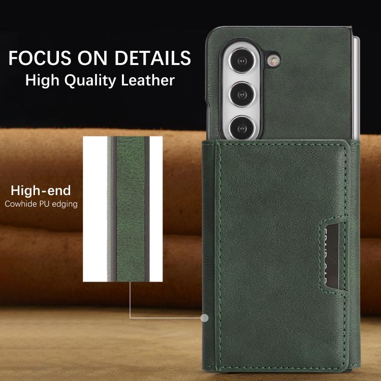 For Samsung Galaxy Z Fold5 Kalebol Strong Magnetic MagSafe Tri-Fold Wallet Side Sticker Leather Phone Case