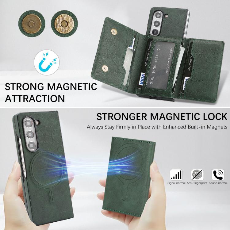 For Samsung Galaxy Z Fold5 Kalebol Strong Magnetic MagSafe Tri-Fold Wallet Side Sticker Leather Phone Case