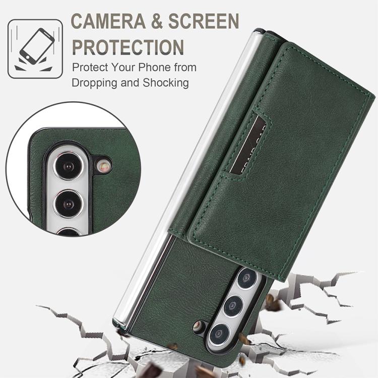 For Samsung Galaxy Z Fold5 Kalebol Strong Magnetic MagSafe Tri-Fold Wallet Side Sticker Leather Phone Case