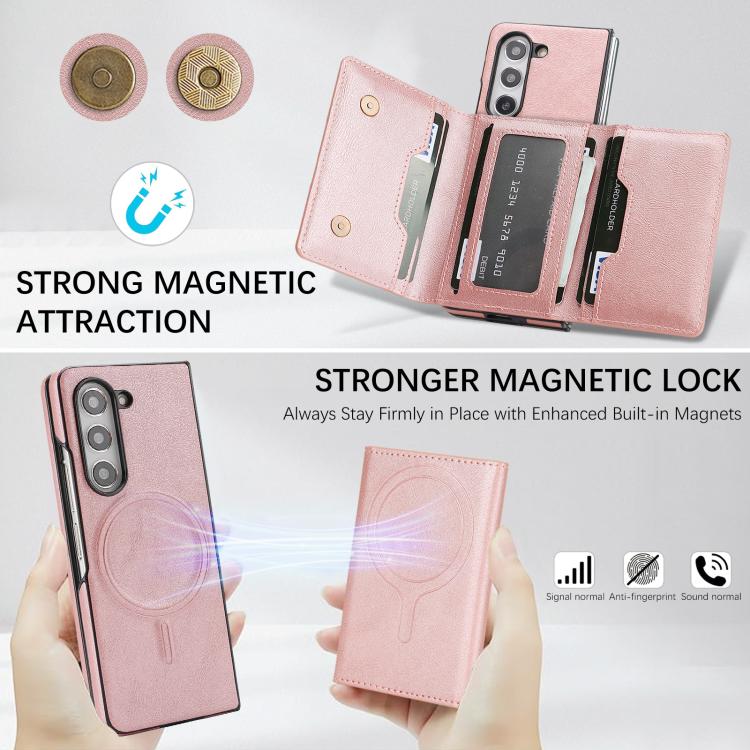 For Samsung Galaxy Z Fold5 Kalebol Strong Magnetic MagSafe Tri-Fold Wallet Side Sticker Leather Phone Case