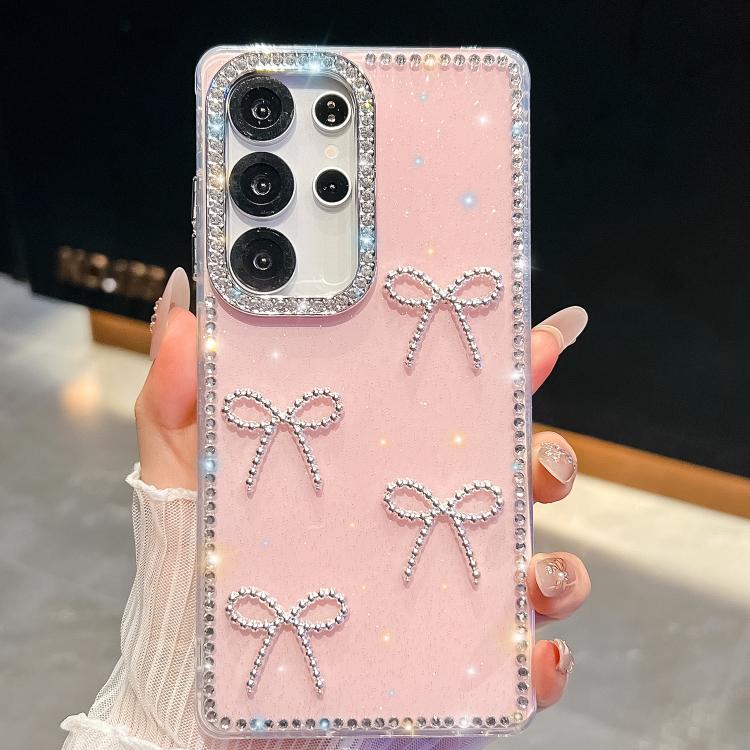 For Samsung Galaxy S23 Ultra 5G Diamond Glitter Bow-knot Four-Corner Shockproof Phone Case