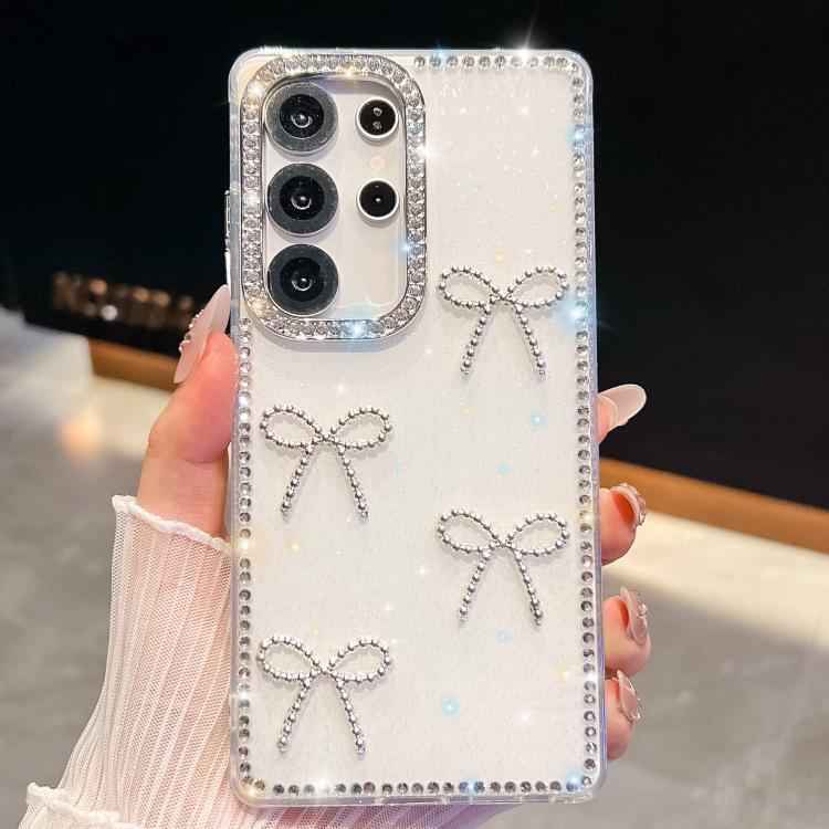 For Samsung Galaxy S23 Ultra 5G Diamond Glitter Bow-knot Four-Corner Shockproof Phone Case