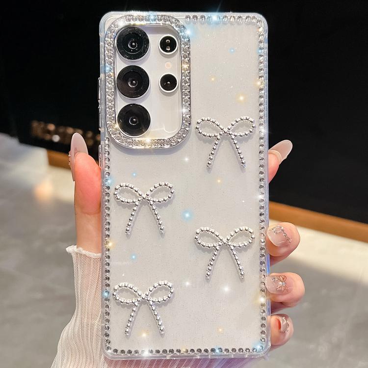 For Samsung Galaxy S23 Ultra 5G Diamond Glitter Bow-knot Four-Corner Shockproof Phone Case