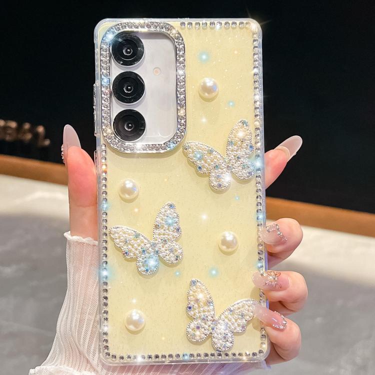 For Samsung Galaxy A26 5G Diamond Glitter Pearl Butterfly Four-Corner Shockproof Phone Case