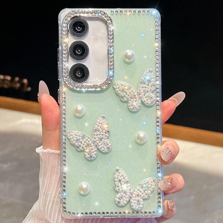 For Samsung Galaxy A26 5G Diamond Glitter Pearl Butterfly Four-Corner Shockproof Phone Case